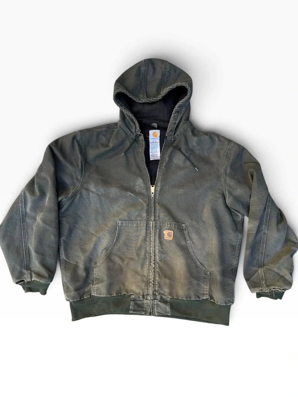 Vintage Carhartt J25 MOS Moss Green Hooded Jacket Distressed Made in USA XL